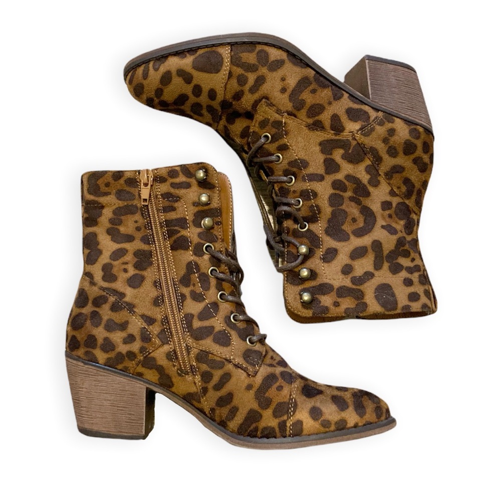 Pierre Dumas Leopard Print Ankle Booties Size 6.5 Animal Print Block Heel